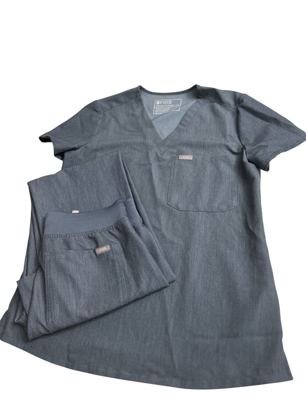 FIGS Women’s Scrub Set Heather Denim  XS Catarina Top&Basic Livingston Bottoms